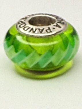 Retired Pandora Green Zig Zag Murano Charm 790616 Sterling Silver 925 ALE